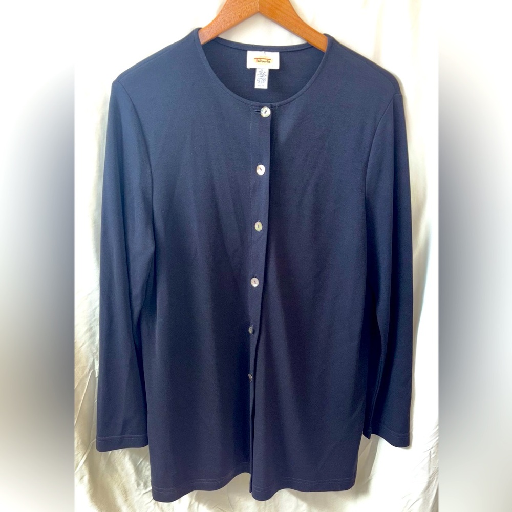 Talbots Button-Up Black Collarless Tunic Size Large